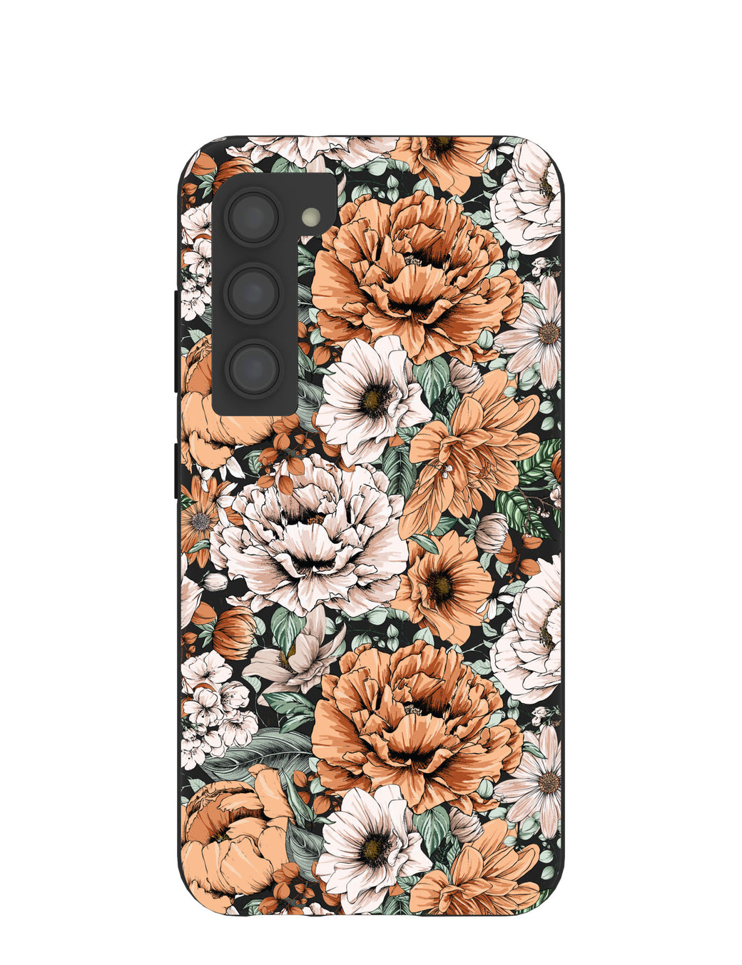 Black Peachy Peonies Samsung Galaxy S23 Case