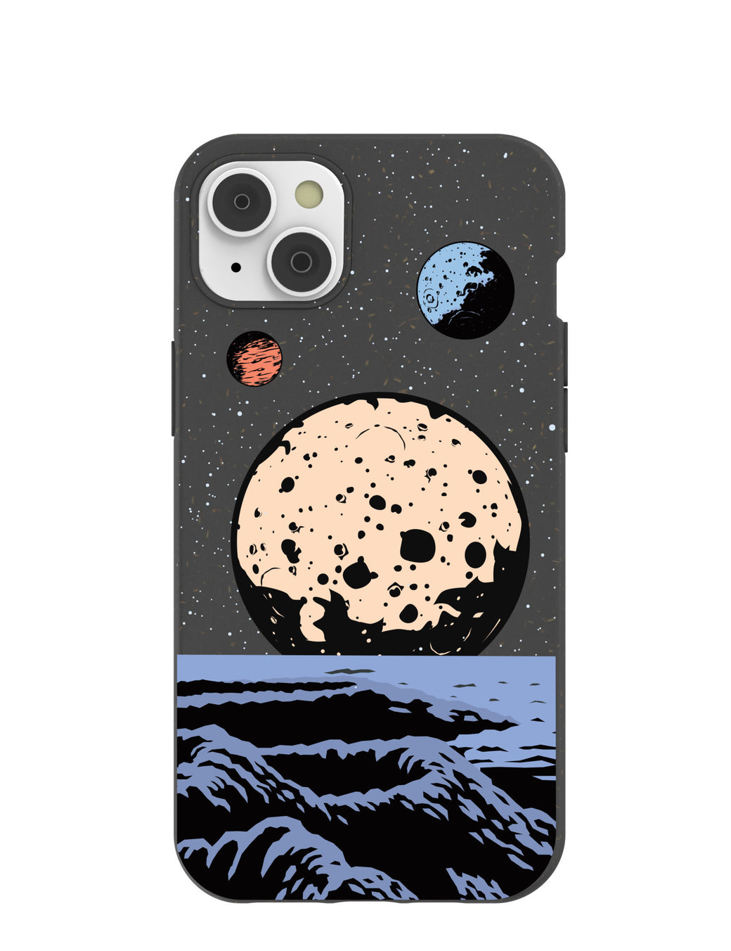 Black Retro Moon iPhone 14 Plus Case with MagSafe Module