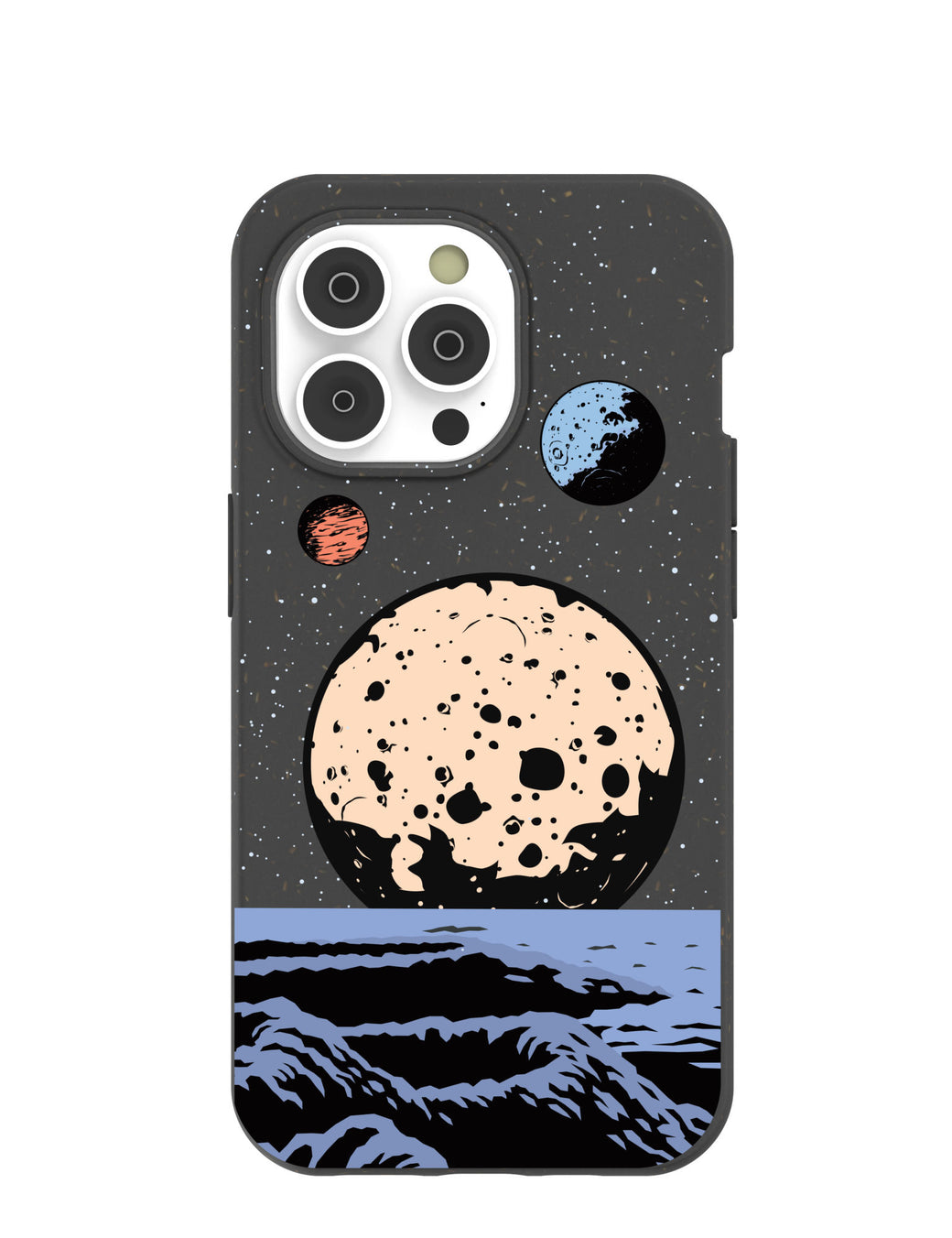 Black Retro Moon iPhone 14 Pro Case with MagSafe Module
