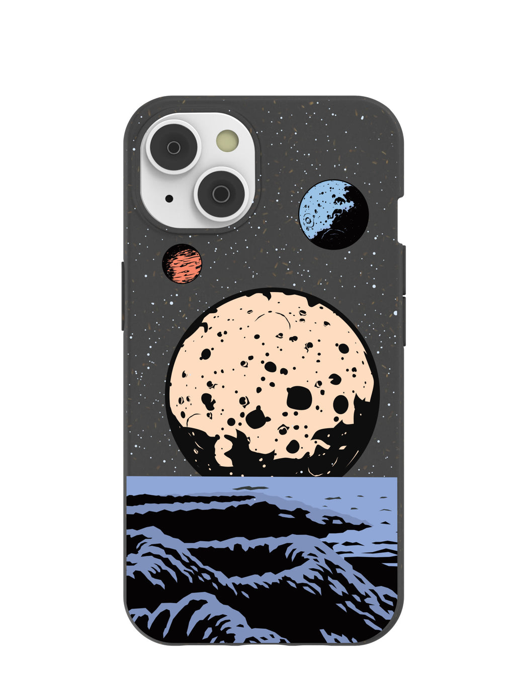 Black Retro Moon iPhone 14 Case with MagSafe Module