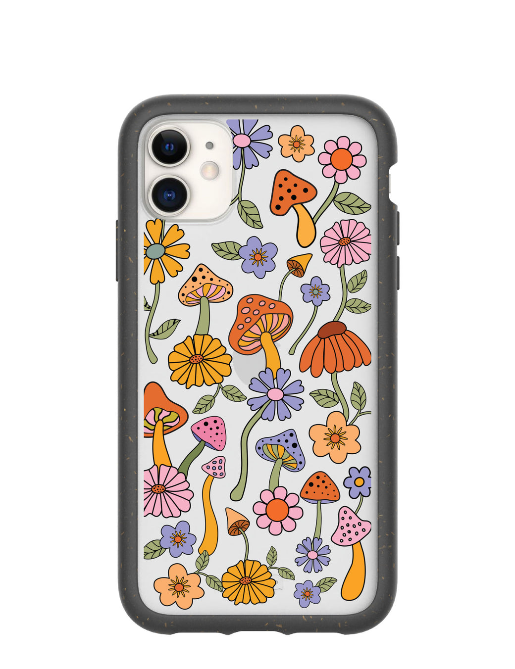 Clear Shrooms and Blooms iPhone 11 Case With Black Ridge