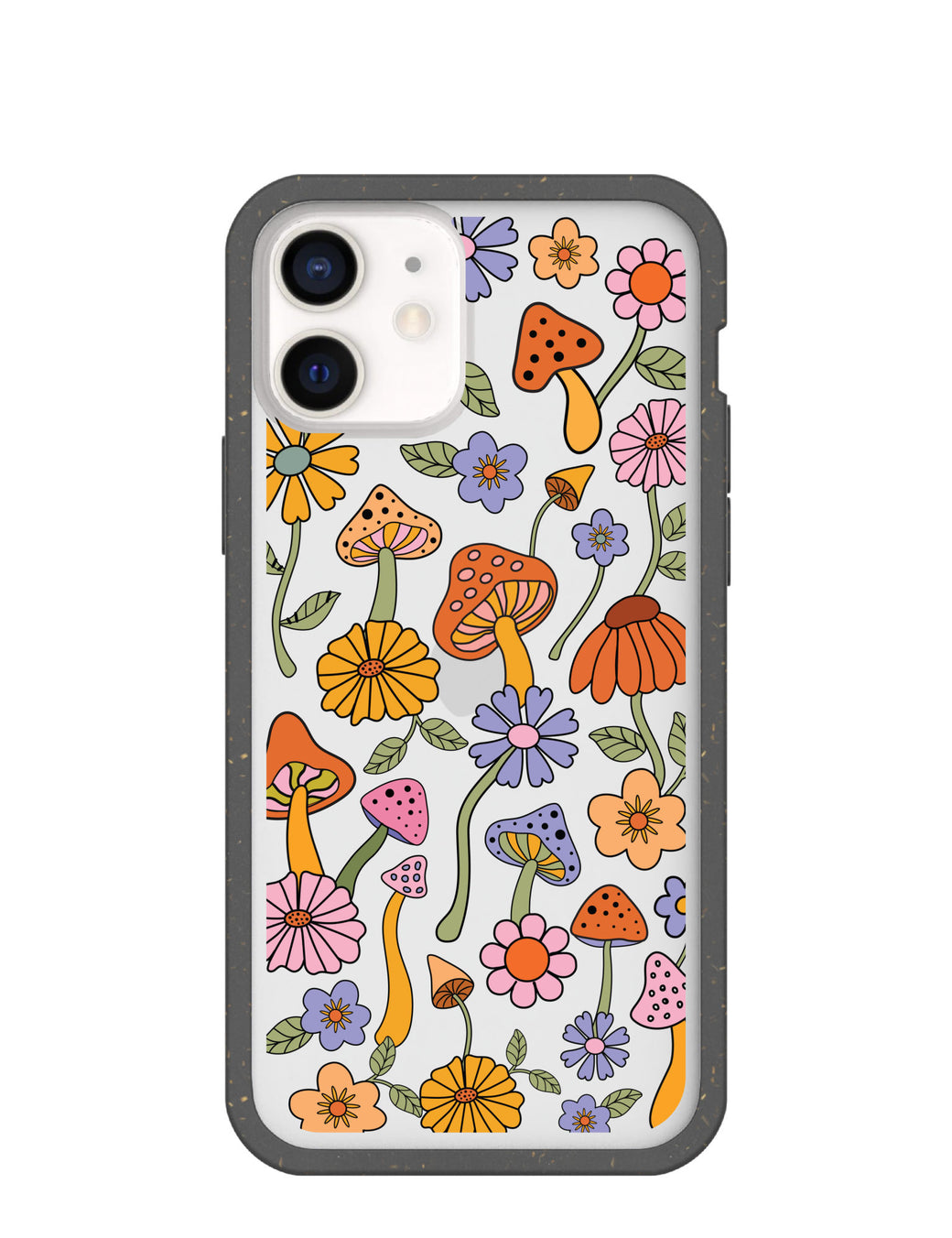Clear Shrooms and Blooms iPhone 12/ iPhone 12 Pro Case With Black Ridge
