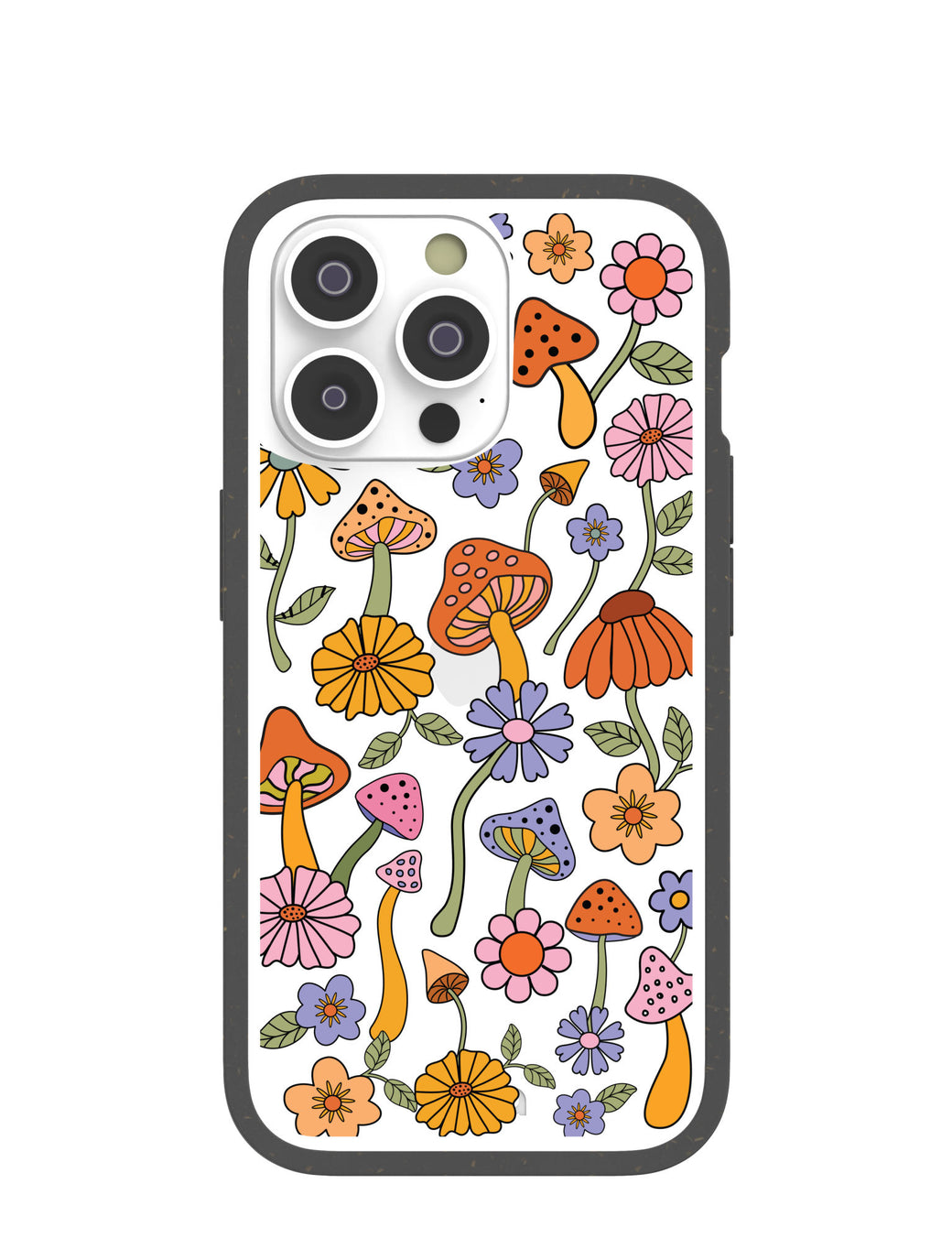 Clear Shrooms and Blooms iPhone 14 Pro Case With Black Ridge