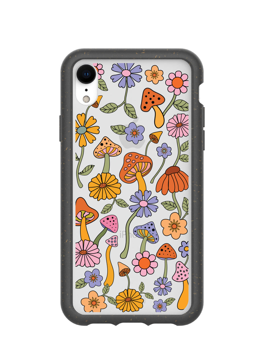 Clear Shrooms and Blooms iPhone XR Case With Black Ridge