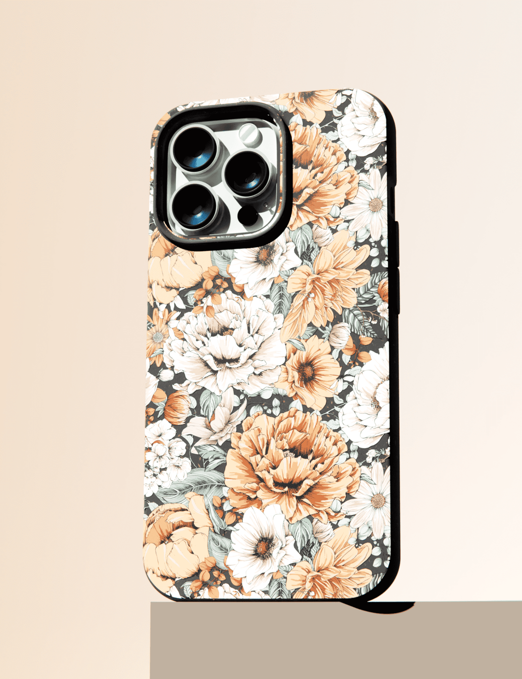 Black Peachy Peonies iPhone 14 Case with MagSafe Module